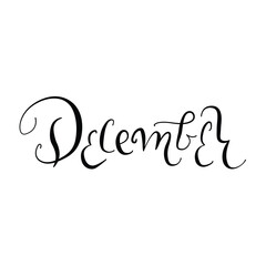 Vector December hand drawn month. Cursive handwritten style ink calligraphy, elegant handwritten month name in cursive style. Isolated illustration modern cursive design for printable projects
