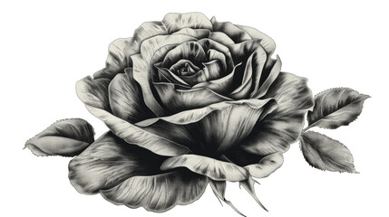 Hand-Drawn Black and White Rose Flower Illustration