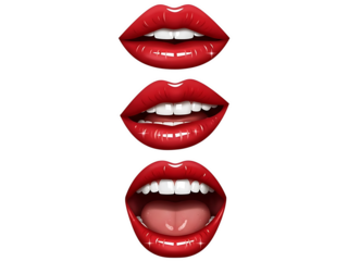 Trinity of Expression: Three Crimson Lips in Closed, Confident, and Open Emotion—A Study in Sensual Power