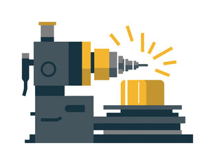 Heavy industrial machine operates with a bright yellow drill bit.