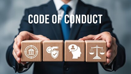 Businessman presenting code of conduct principles in professional setting