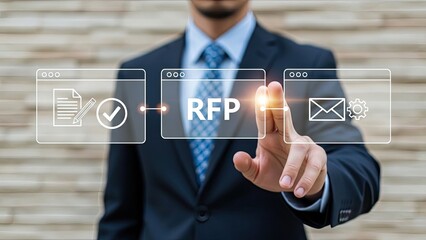 Businessman interacting with RFP request for proposal digital interface