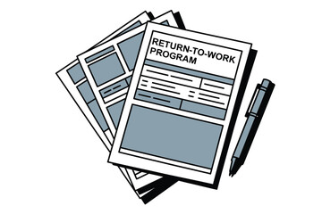 Return to work program paperwork and pen sit ready for administrative.