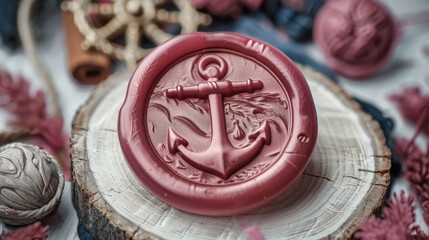 Red Wax Seal with Anchor Symbol on Nautical Background