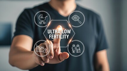 Man interacting with ultra-low fertility concept on digital interface