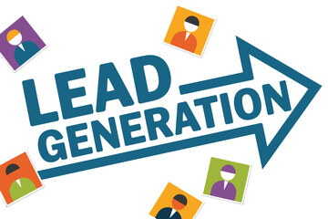Lead generation concept uses an arrow directing colorful customer icons.