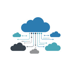 Central cloud server connects multiple smaller data storage units.