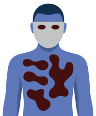 Figure wearing a mask displays dark skin lesions representing medical.
