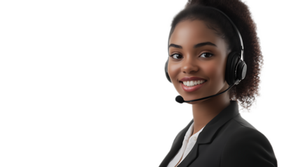 Professional Black Woman Headset Smiling Office Call