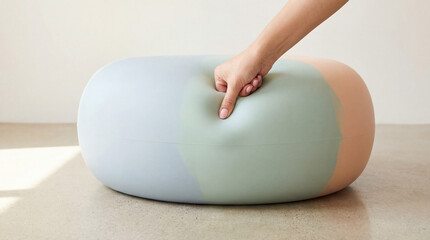 Human Hand Pressing into Soft Puffy Silicone Furniture Surface
