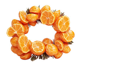 Fresh Orange Slices Wreath on Black Background