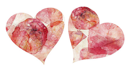 Watercolor Pink Heart Shapes Isolated on White Background