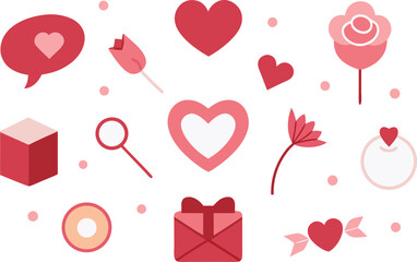 A vibrant collection of flat design icons representing love and romance for valentine's day