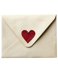 Love letter envelope slightly open with heart detail, soft shadow and clean look, isolated on white background. 