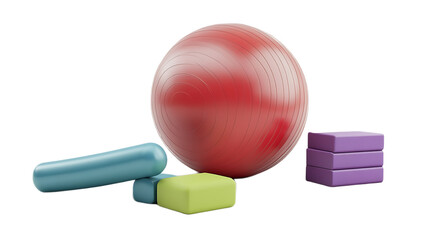 Exercise Ball and Yoga Blocks Fitness Set Isolated