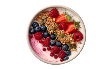Vibrant fresh smoothie bowl with granola and berries representing healthy lifestyle and balanced nutrition isolated on transparent background PNG