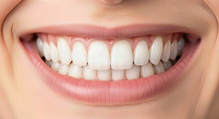 Smiling woman shows healthy, white teeth against a neutral background  