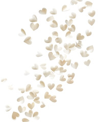 Paper heart confetti shower effect captured mid-fall, clean cutout edges, studio realism, isolated on white background. 