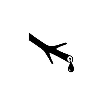 Minimal silhouette of pruned branch with dripping tree sap &ndash; simple icon-style graphic