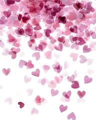 Soft romantic heart confetti with clean edges and natural spacing, professional stock quality, isolated on white background. 