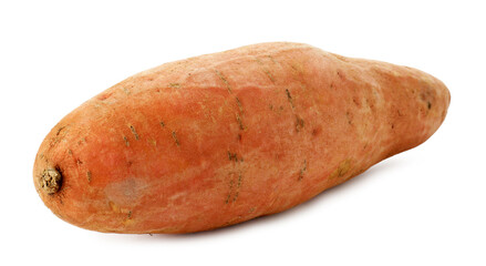 One raw sweet potato isolated on white