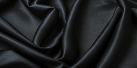 Fototapeta premium Luxury Dark black Silk Satin Texture with Soft Flowing Waves and Draped Folds, An Elegant Abstract Background Representing Fashion, Opulence, and Premium Fabric Aesthetics