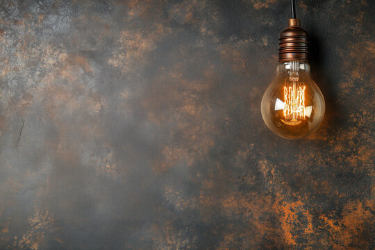 Vintage lightbulb on dark background - Powered by Adobe