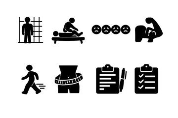 Physiotherapy Icon Set. Physiotherapy Assessment. Filled icon set of Physiotherapy Assessment: posture