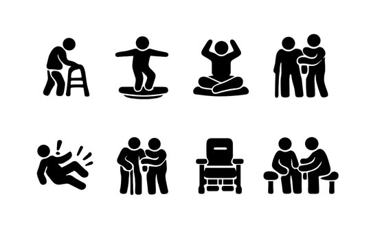 Elderly Rehabilitation Icons. Elderly Rehabilitation. Filled icon set of Elderly Rehabilitation: senior