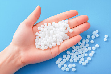 White plastic grain, plastic polymer granules,hand hold Polymer pellets, Raw materials for making water pipes, Plastics from petrochemicals and compound extrusion, resin from plant polyethylene