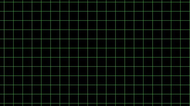 laser green grid moving on a plain black background clear with copy space similar to ECG heart monitor, oscilloscope or HUD heads up display  with sideways or vertical movement 4K animation element