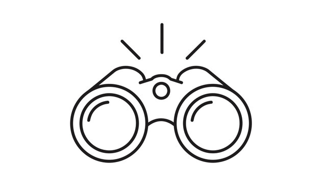 Simple line art illustration of a pair of binoculars with radiating light bursts