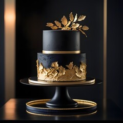 black minimalistic cake with leaf