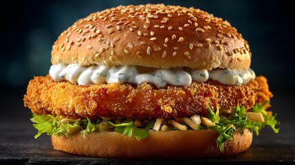 Fish Burger With Breaded Fillet And Creamy Tartar Sauce