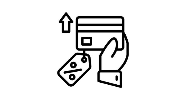 Overdraft 2D Objects Outline Animation Icon, Cartoon 4K Video with Credit Card, Tag and Hand, Transparent Alpha Channel. Editable Animated Icon On Transparent Background For Commerce and Shopping.