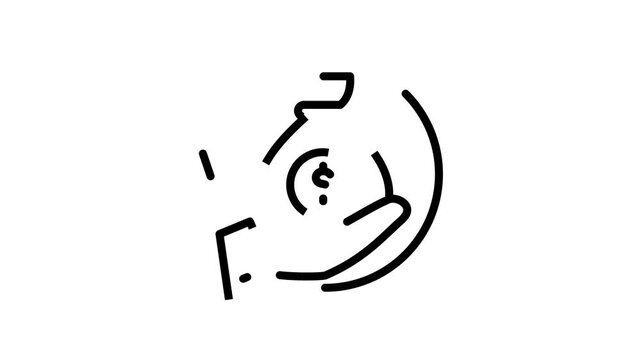 Refund 2D Objects Outline Animation Icon, Cartoon 4K Video with Arrow, Money Bag and Hand, Transparent Alpha Channel. Editable Animated Icon On Transparent Background For Commerce and Shopping.