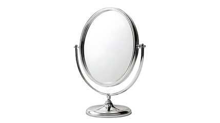 Round Vanity Mirror Silver Stand Black Background Minimalist