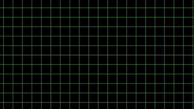 laser green grid moving on a plain black background clear with copy space similar to ECG heart monitor, oscilloscope or HUD heads up display  with sideways or vertical movement 4K animation element