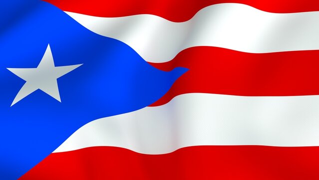National flag of Puerto Rico with white star and red stripes waving in the wind