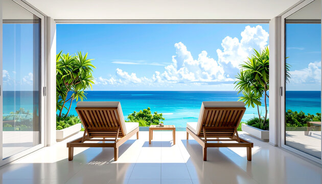 Luxuri&ouml;se Terrasse mit Meerblick und Infinitypool im tropischen Paradies