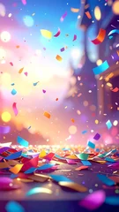 Bunter Konfetti-Regen vor abstraktem Bokeh-Hintergrund © Sina Ettmer