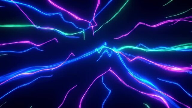 This dynamic video features vibrant neon lines pulsating through a dark background, creating a stunning visual effect. The interplay of colors and movement evokes feelings of energy and excitement, tr