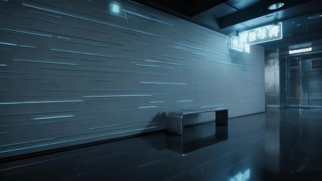This intriguing video presents a modern, sleek hallway illuminated with dynamic light streaks. The reflective surfaces create a sense of depth and motion, enhancing the futuristic ambiance of the spac