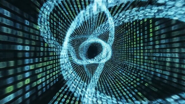 Animation of digital data moving on back background