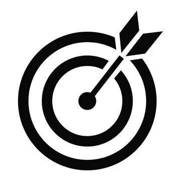 Black icon of a dartboard with an arrow hitting the center