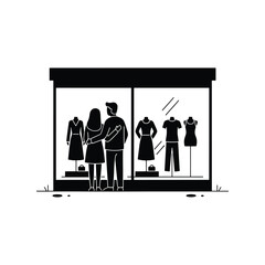 Window shopping couple silhouette illustration