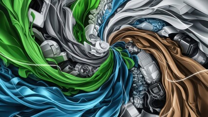 Abstract Tech Swirl with Mechanical Parts and Colors