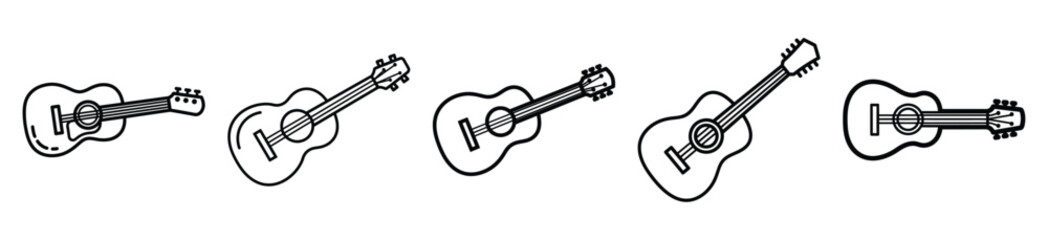 Obraz premium Outline education icons of guitar lesson . Education Editable stroke vector illustration design