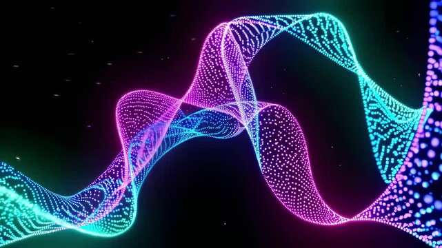 This video features mesmerizing waves of colorful light, flowing gracefully against a dark background. The vibrant patterns and rhythmic movement create a captivating visual experience that enchants v