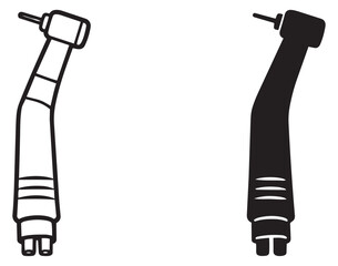 Graphic dental handpiece set featuring a dental drill in line art and solid styles for dentistry
